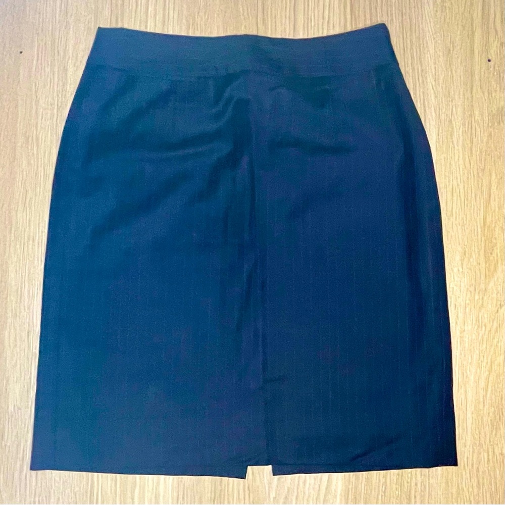 Navy pinstripe pencil skirt in J Crew Super-120s wool